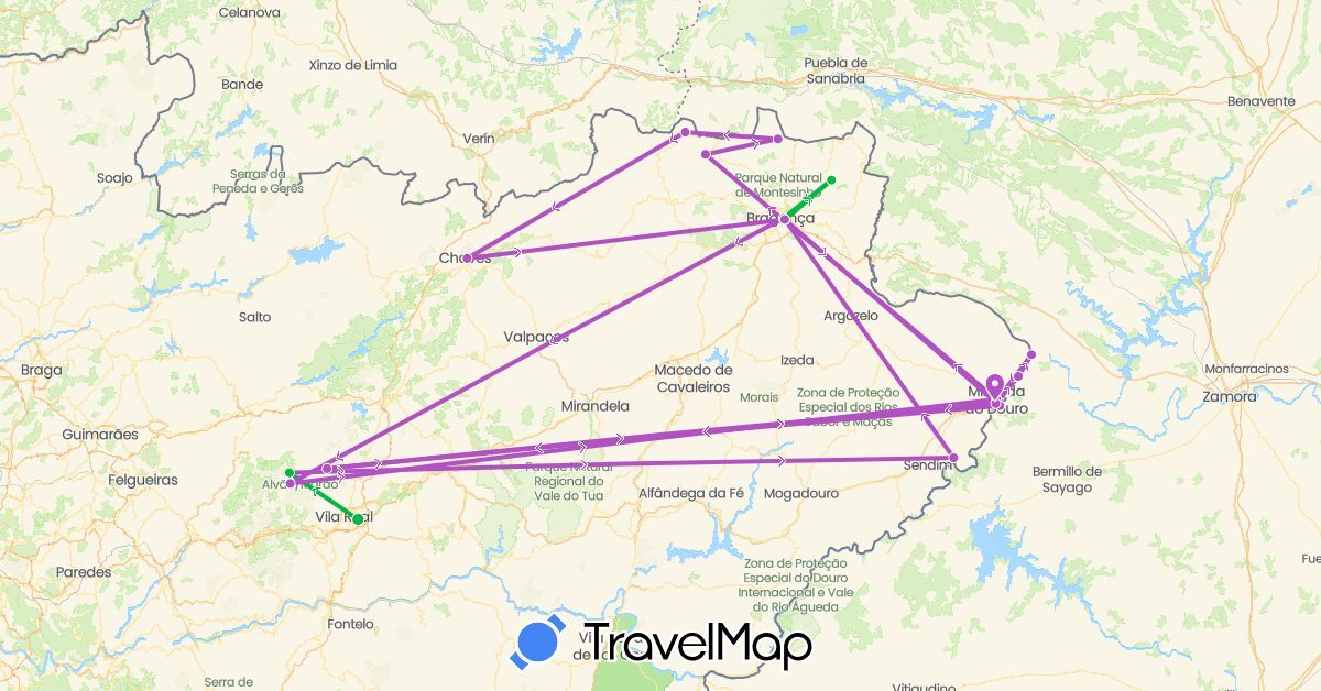 TravelMap itinerary: driving, bus, train in Portugal (Europe)